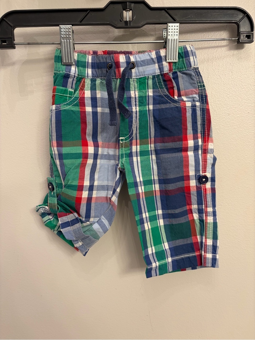 Baby Boden Multicolor Plaid Drawstring Shorts - Green, Blue, Red boys 3-6 months - Picture 1 of 9
